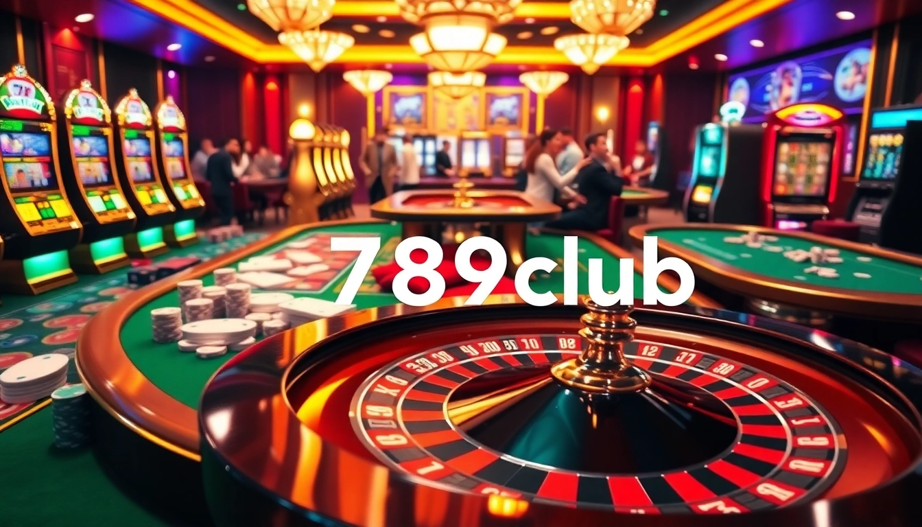 Experience the thrill of gambling at 789club with immersive casino visuals featuring poker chips and a roulette wheel.