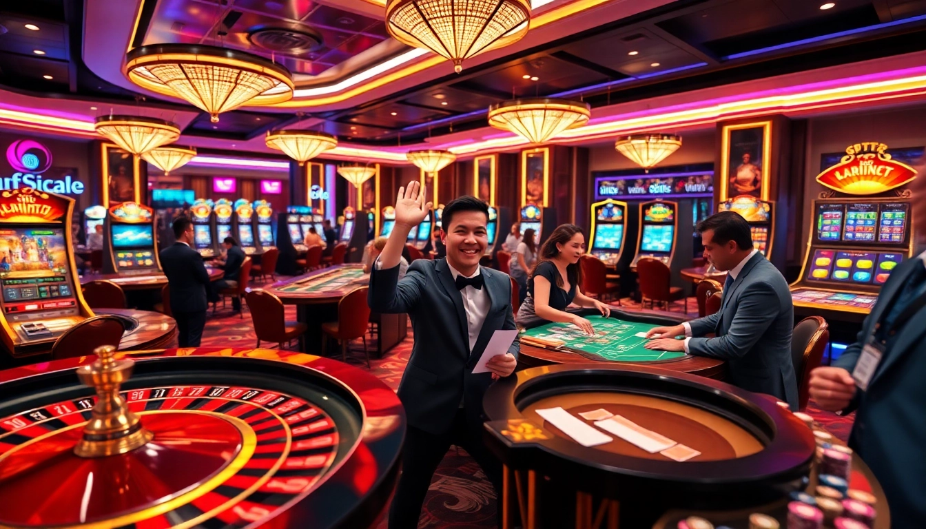 Players enjoying games at https://777vipst.com/ with vibrant slots and elegant casino tables.