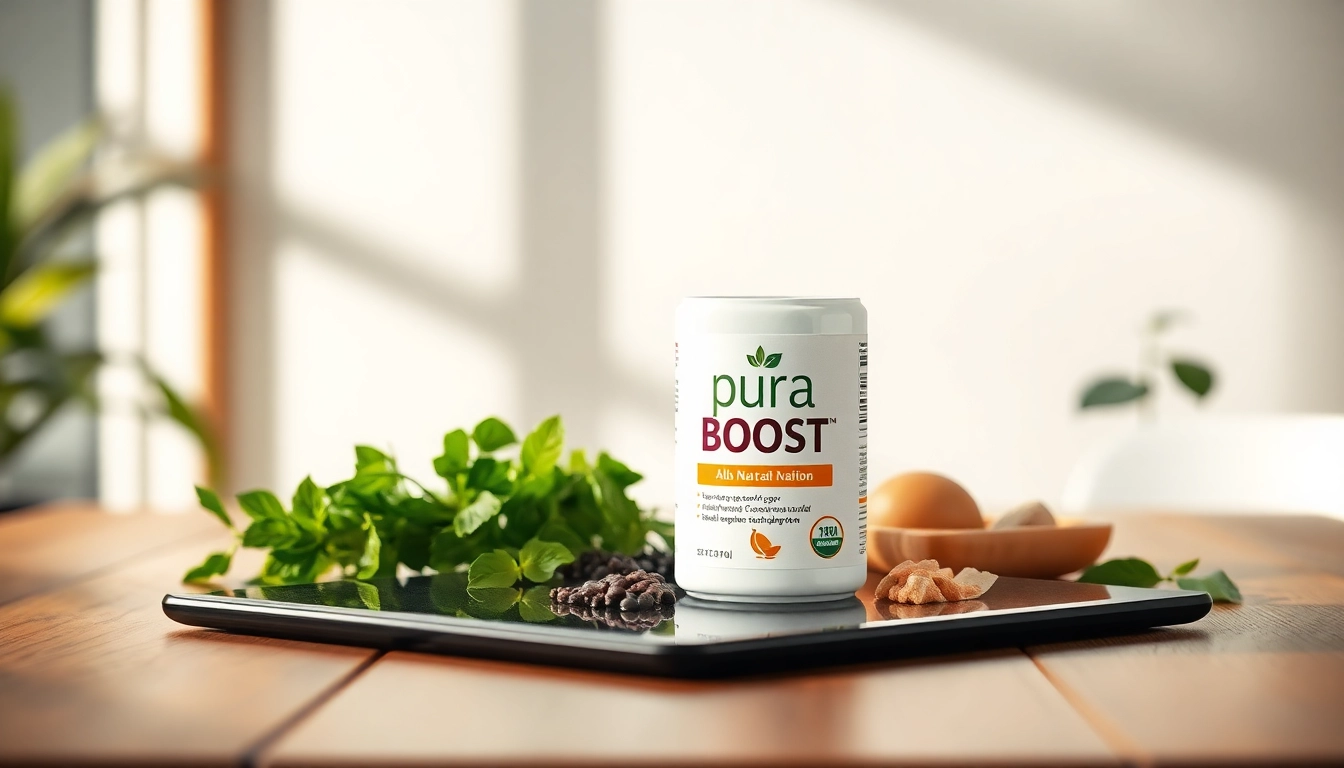 PuraBoost supplement displayed in a serene wellness setting, highlighting its natural ingredients and health benefits.