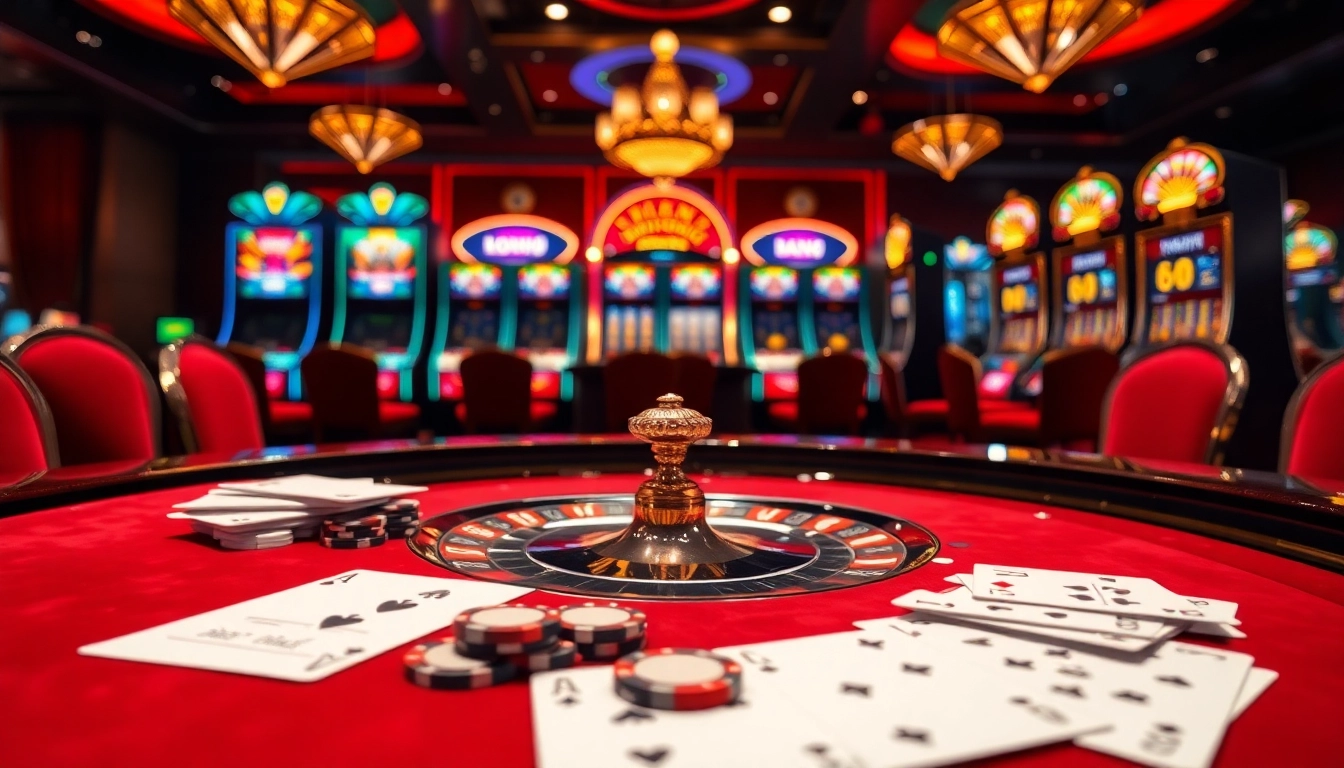 Experience the allure of Trang chủ LC88 with a vibrant casino scene featuring roulette, poker chips, and betting excitement.