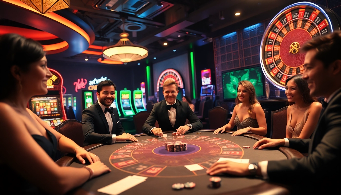 Experience thrilling online gambling at https://9bet0.us.com/ with a vibrant casino scene featuring poker and slots.