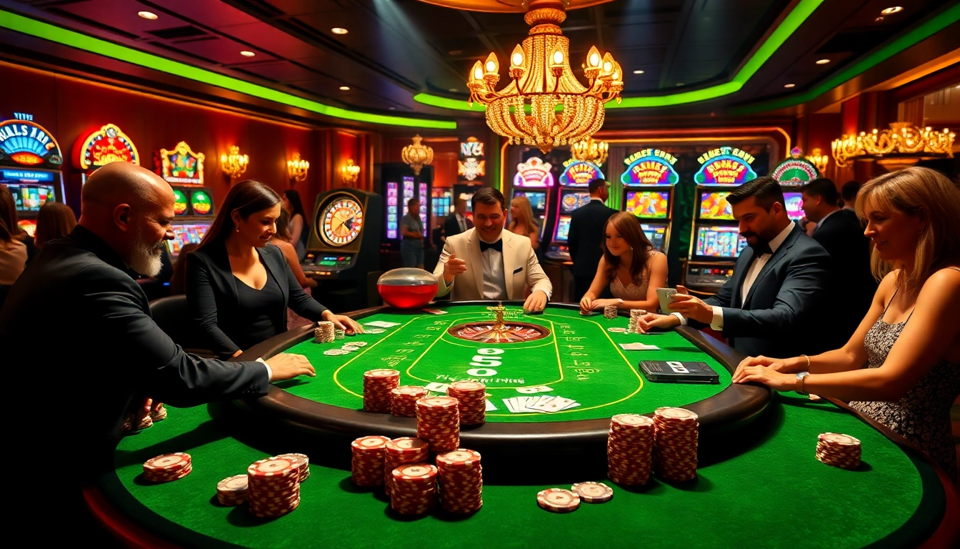 Players enjoying a thrilling poker game at Big88 Casino, surrounded by energetic atmosphere.