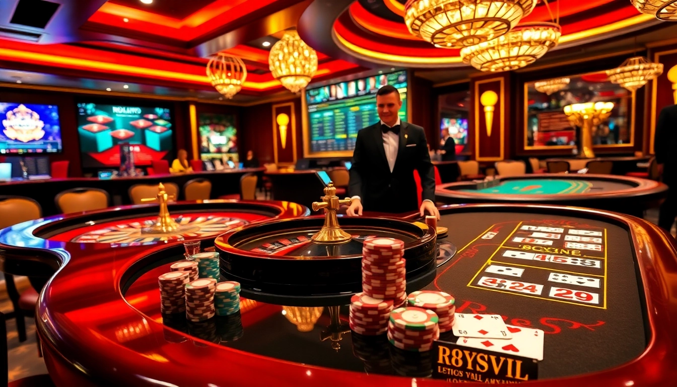 Experience the thrill of gambling at https://98win3h.blog with vibrant casino tables, poker chips, and an engaging atmosphere.