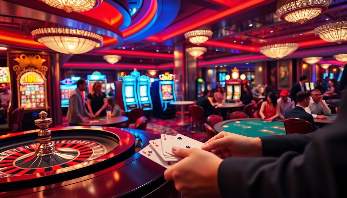 Experience the excitement of gambling with vibrant scenes inspired by https:/cm88.bz/, featuring roulette tables, slots, and poker games.