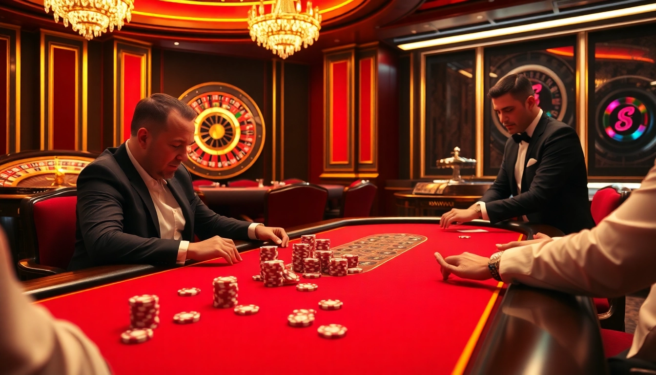 Exciting poker game scene with 88vv poker chips and elegant casino ambiance.