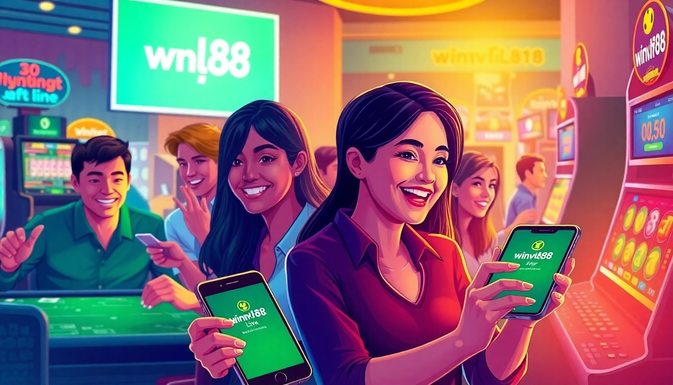 Dynamic online gambling scene featuring players engaging with winvn88.live's sports betting and casino games.