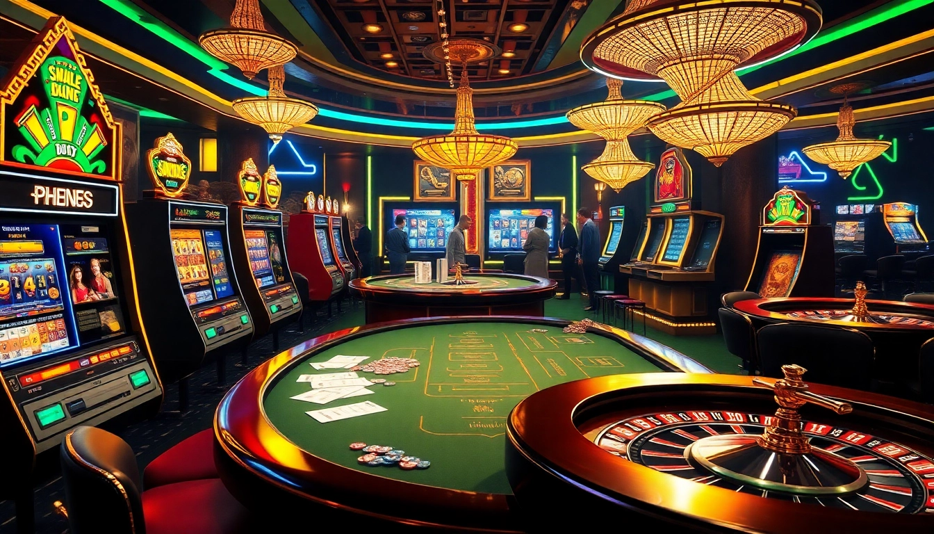 Engaging gamblers at nhà cái dh88 with colorful casino tables and vibrant slot machines.