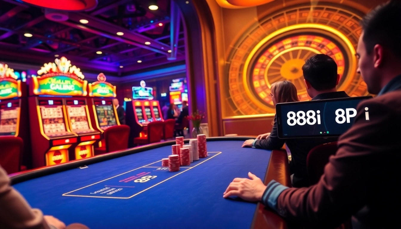Players betting at a vibrant casino table featuring the 88i logo, capturing the excitement of online gambling.