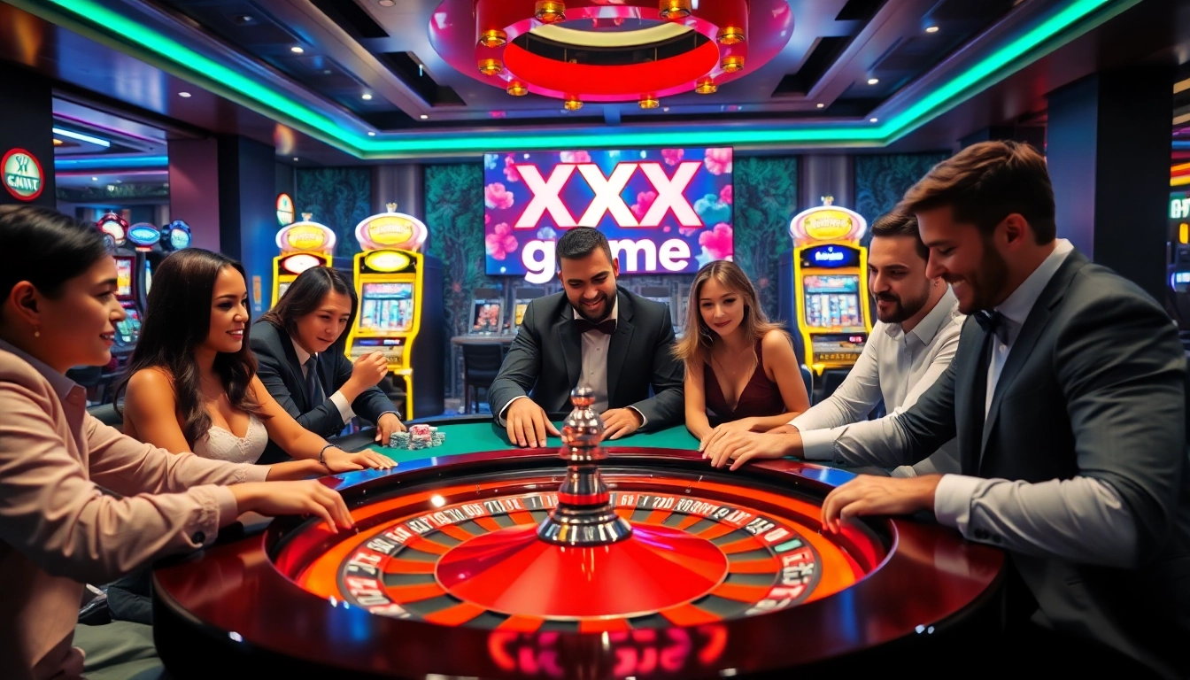 Experience the excitement of an XXX game at a luxurious casino, with players engaging intensely at a roulette table.