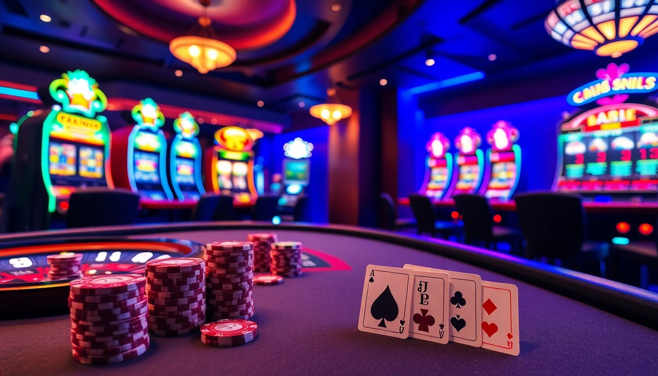 Engage in thrilling gambling action at slvip1.com.ph with vibrant slot machines, poker tables, and casino chips.