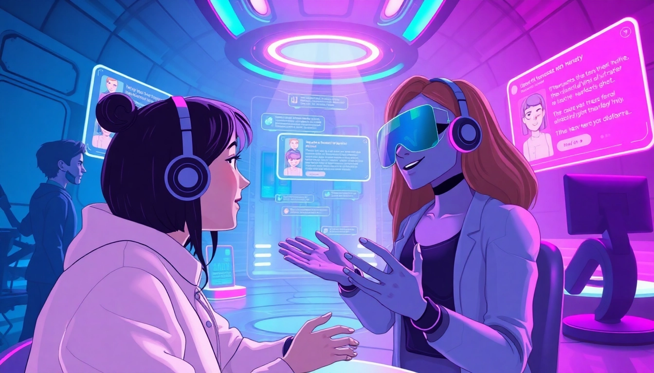 Engaging virtual chat with AI characters - crush on ai experience in a futuristic setting.