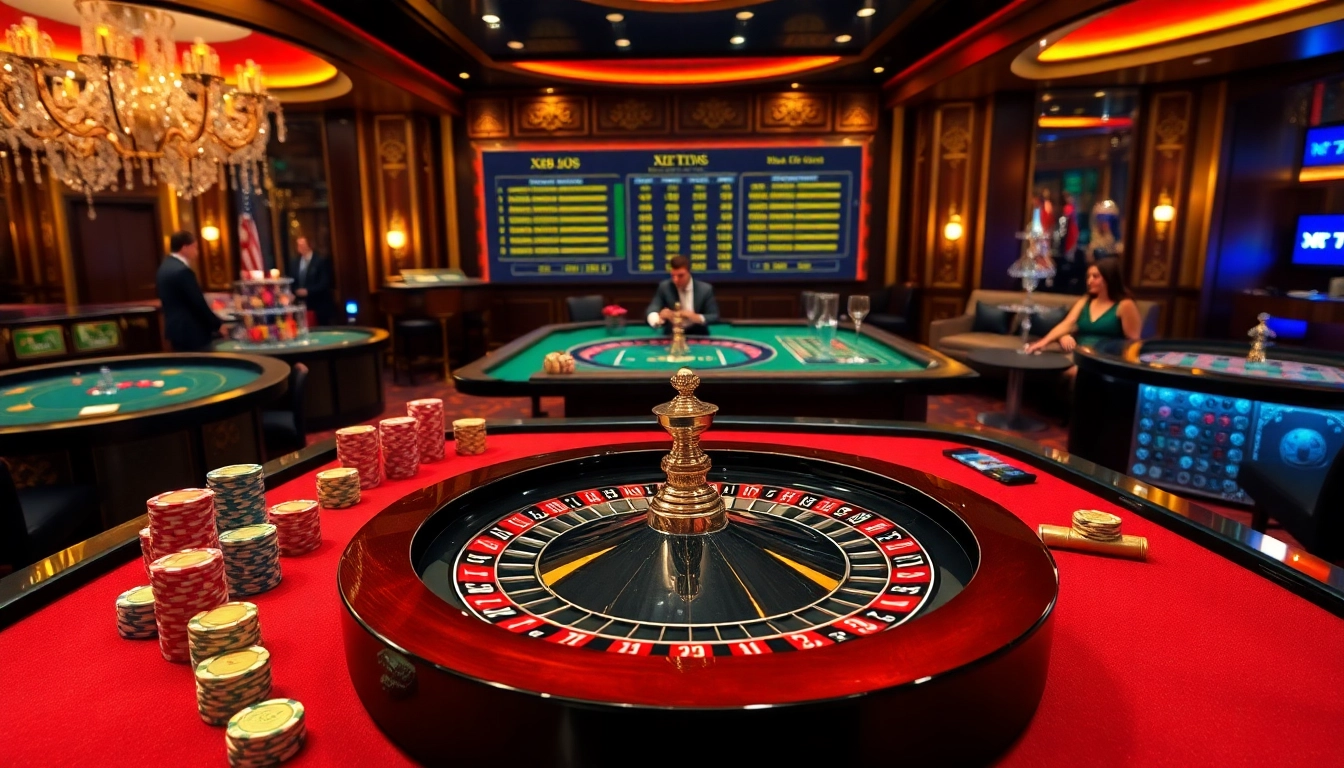 Immersive gambling action at X88 com casino with roulette and poker chips.