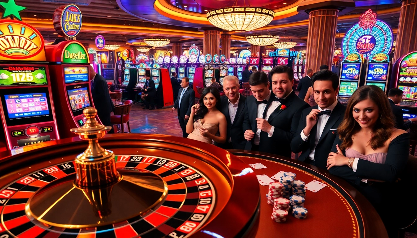 Experience the thrill of gaming at xin88hv.club with vibrant casino scenes featuring poker tables and joyful players.