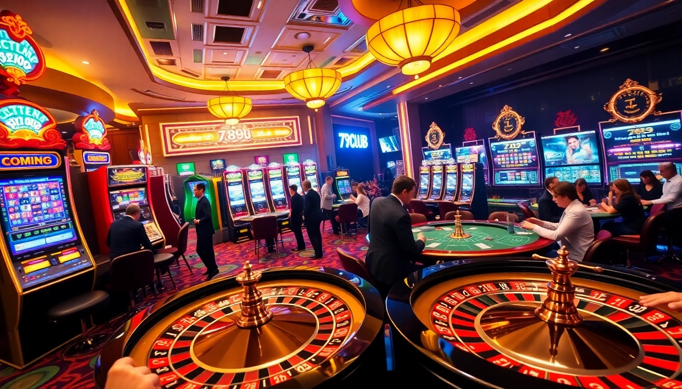Experience thrilling gameplay at https://789club.quest/ with vibrant slot machines and a roulette wheel.