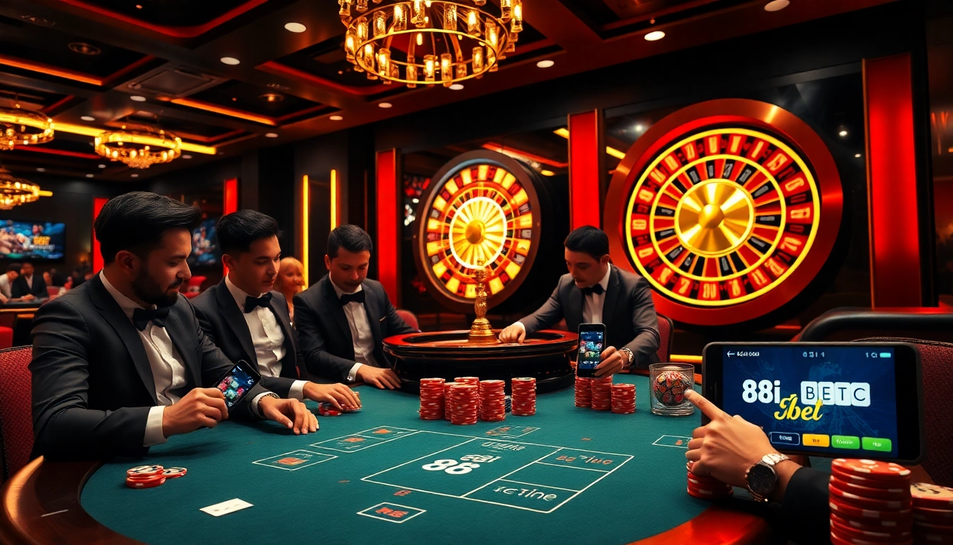 Experience the thrill of 88i bet at a luxurious casino table with players and vibrant action.