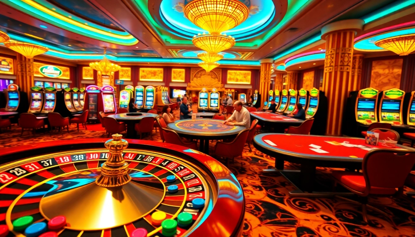 Experience the thrilling atmosphere of gambling at UU88 with vibrant casino visuals.