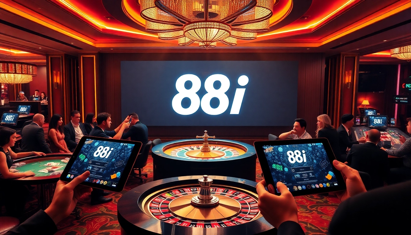 Players engaging in thrilling bets at 88i casino tables, showcasing excitement and strategic gameplay.