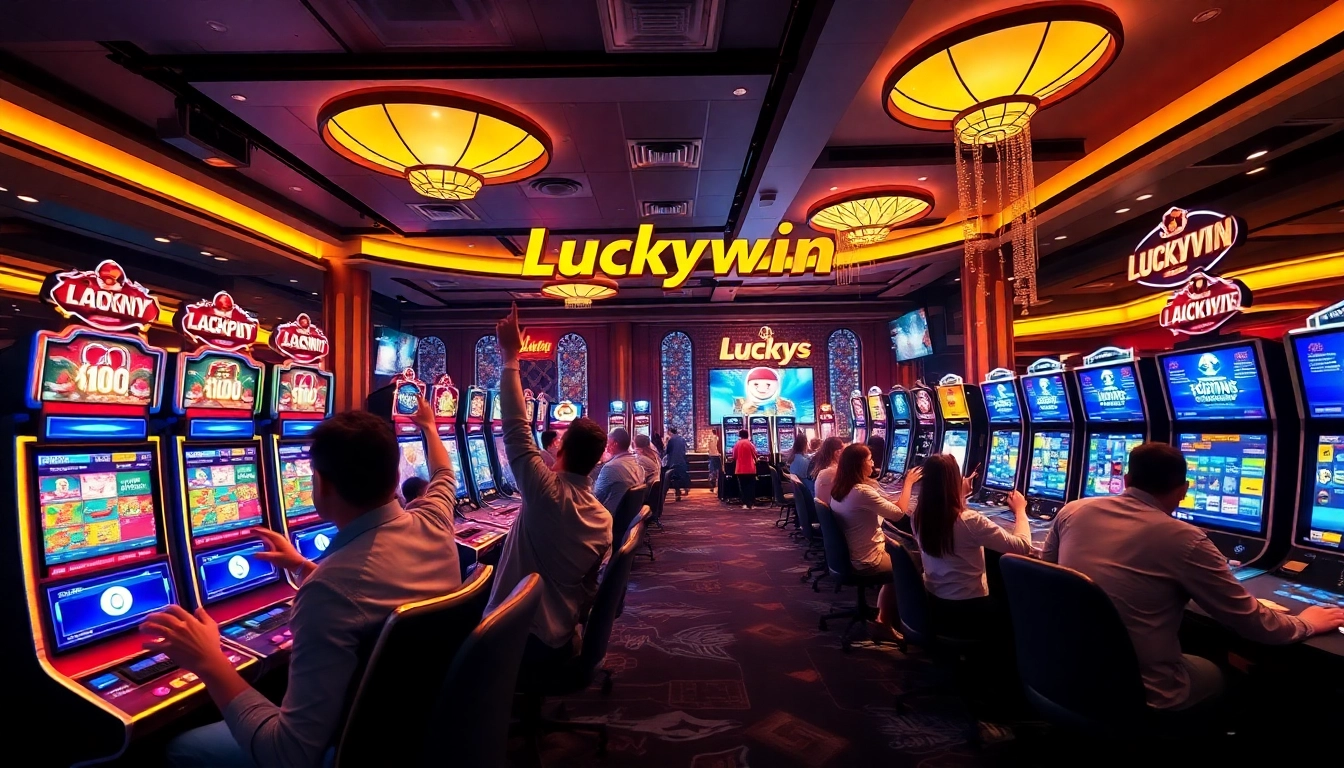 Experience the thrilling atmosphere of Luckywin's online casino, showcasing vibrant gaming activities and excitement.