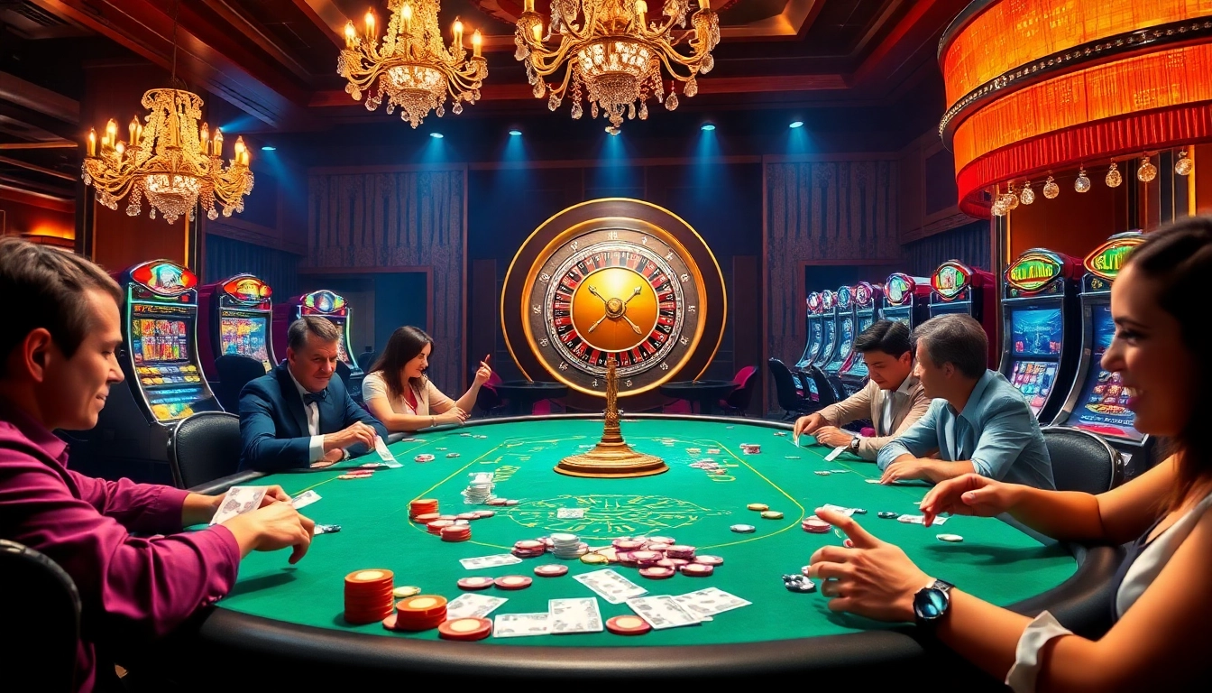 Experience the thrill of betting on vaobet at an exciting casino table with players and vibrant chip colors.