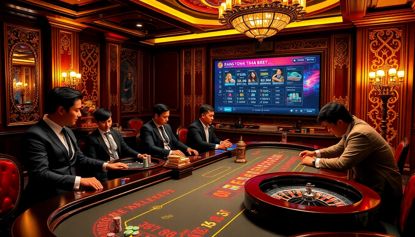 Players enjoying a thrilling game at THA BET casino table under warm lights.