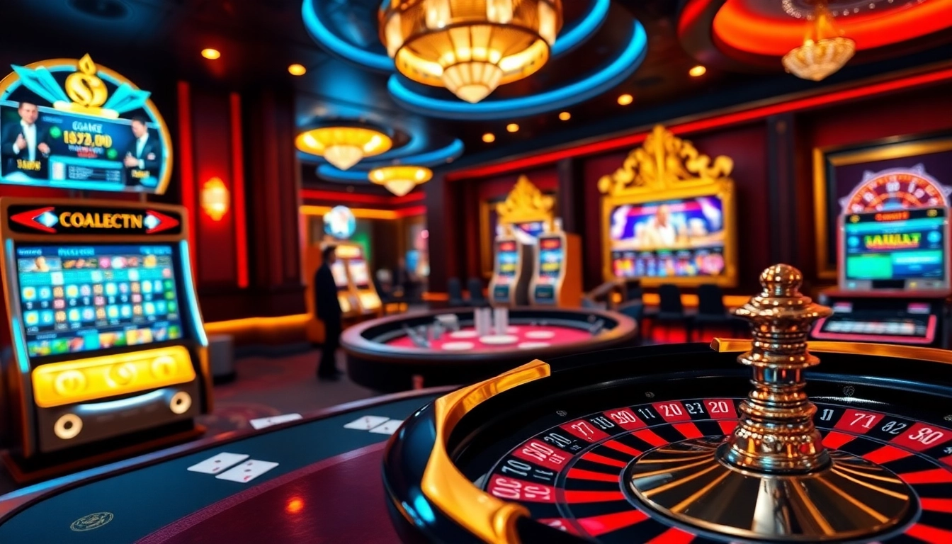 A vibrant online casino scene showcasing go99 com with exciting games like poker and slots.