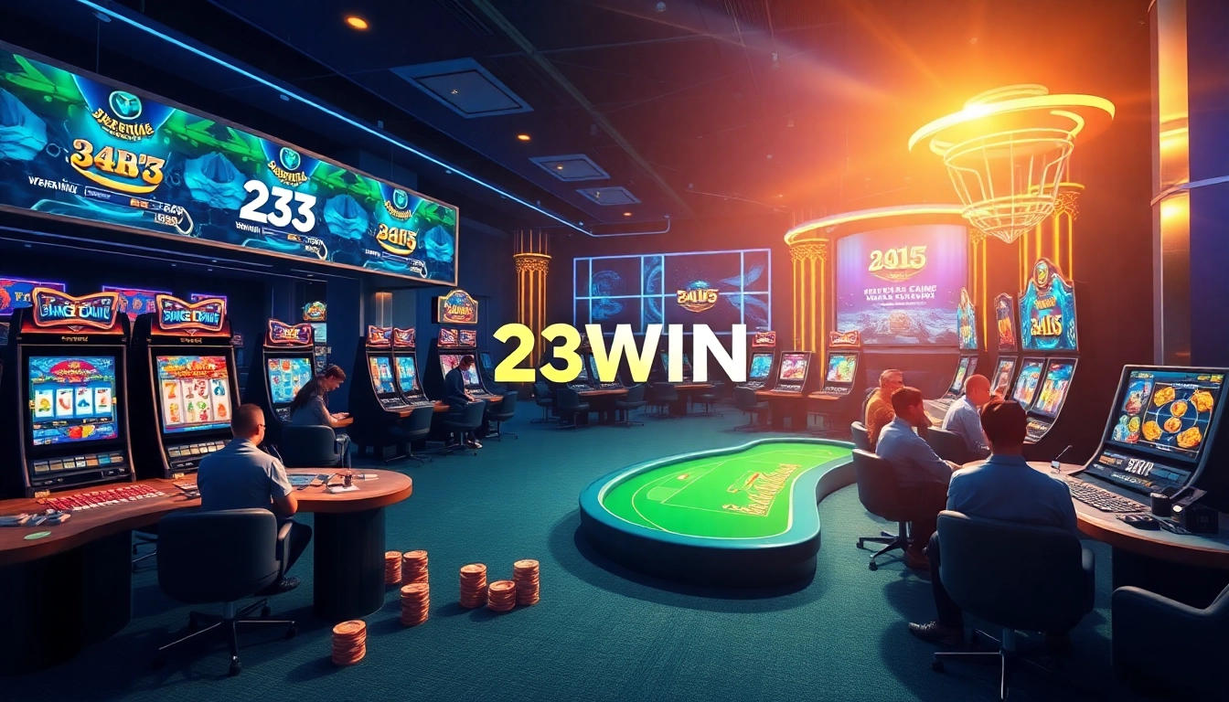 Experience the excitement of 23WIN's online gaming platform with vibrant casino visuals and engaging players.
